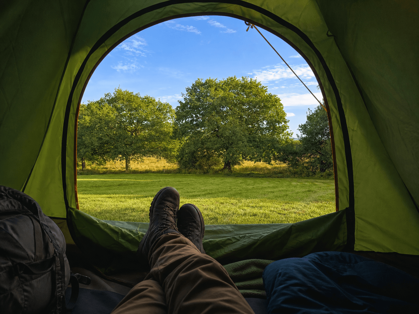 Warm countryside camping under the pines