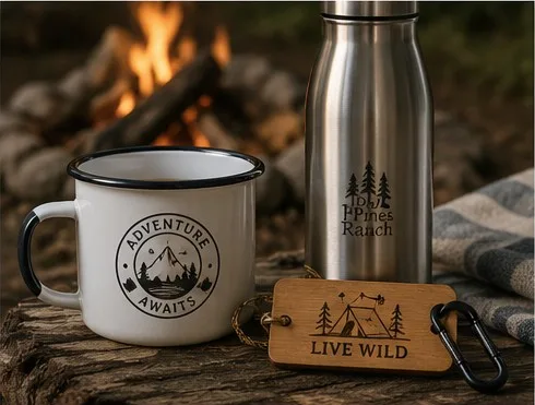 Outdoor and camping accessories arranged for a weekend away